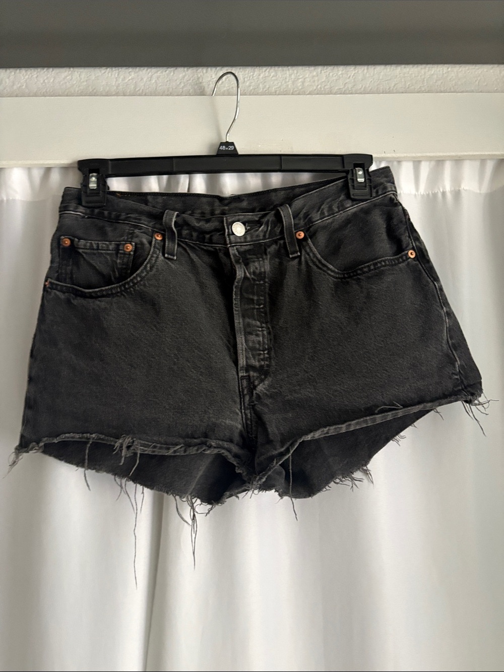 Levi's Black Frayed-Hem Denim Cutoff Shorts